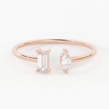 Load image into Gallery viewer, Diamond Baguette Marquise Ring/ Open Design 14k Gold Diamond Duo Ring / Open Baguette Ring Gold / Stackable Marquise Ring / Diamond Ring - Jalvi &amp; Co.