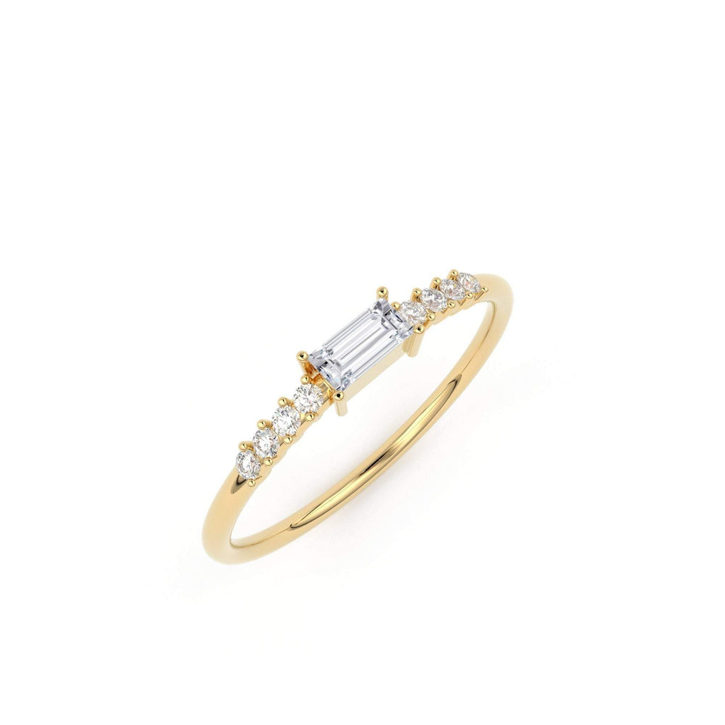 Diamond Baguette Ring / Baguette Diamond Engagement Ring in 14k Gold / Thin Simple Delicate Minimalist Baguette Solitaire Diamond Gold Ring - Jalvi & Co.