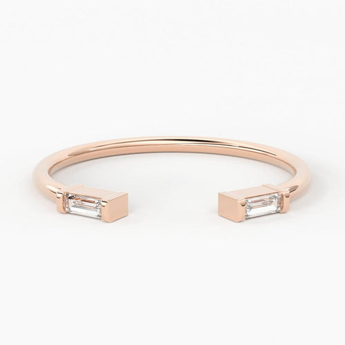 Diamond Baguette Ring/ Open Design 14k Gold Baguette Cut Diamond Duo Ring / Open Baguette Ring Gold / Stackable Baguette Ring / Diamond Ring - Jalvi & Co.