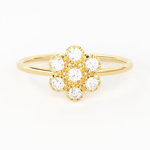 Diamond Band in 14k Gold / Floral Rose Gold Ring / Gold Band White Diamond Ring / Anniversary Gift - Jalvi & Co.