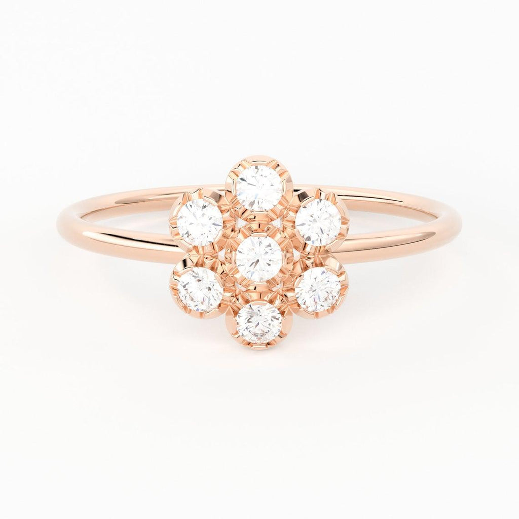 Diamond Band in 14k Gold / Floral Rose Gold Ring / Gold Band White Diamond Ring / Anniversary Gift - Jalvi & Co.