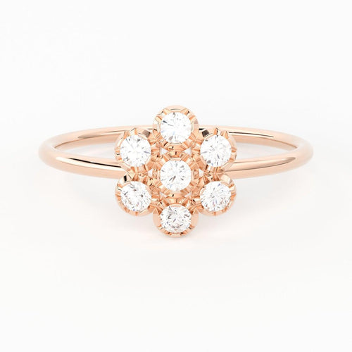 Diamond Band in 14k Gold / Floral Rose Gold Ring / Gold Band White Diamond Ring / Anniversary Gift - Jalvi & Co.