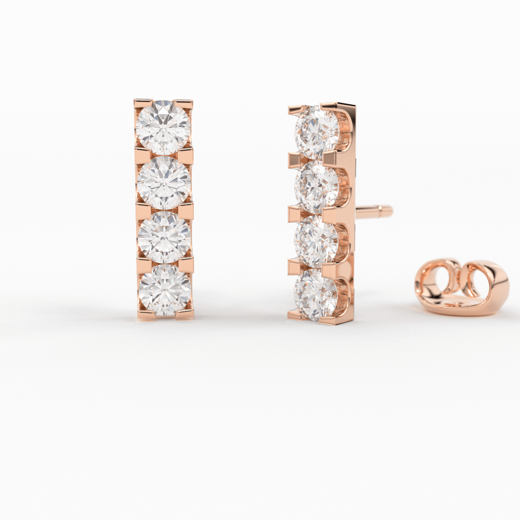 Diamond Bar Stud Earrings in 14k Solid Gold / Rose Gold Diamond Bar Stud Earrings / Dainty Minimal Diamond Earrings / Christmas Sale - Jalvi & Co.