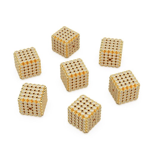 Diamond Bezel Cube Heavy and Sturdy 14k 18k Solid Gold Spacer Finding Bead, Diamond Spacer, Diamond Finding, Solid Gold Bead 10.50mm - Jalvi & Co.