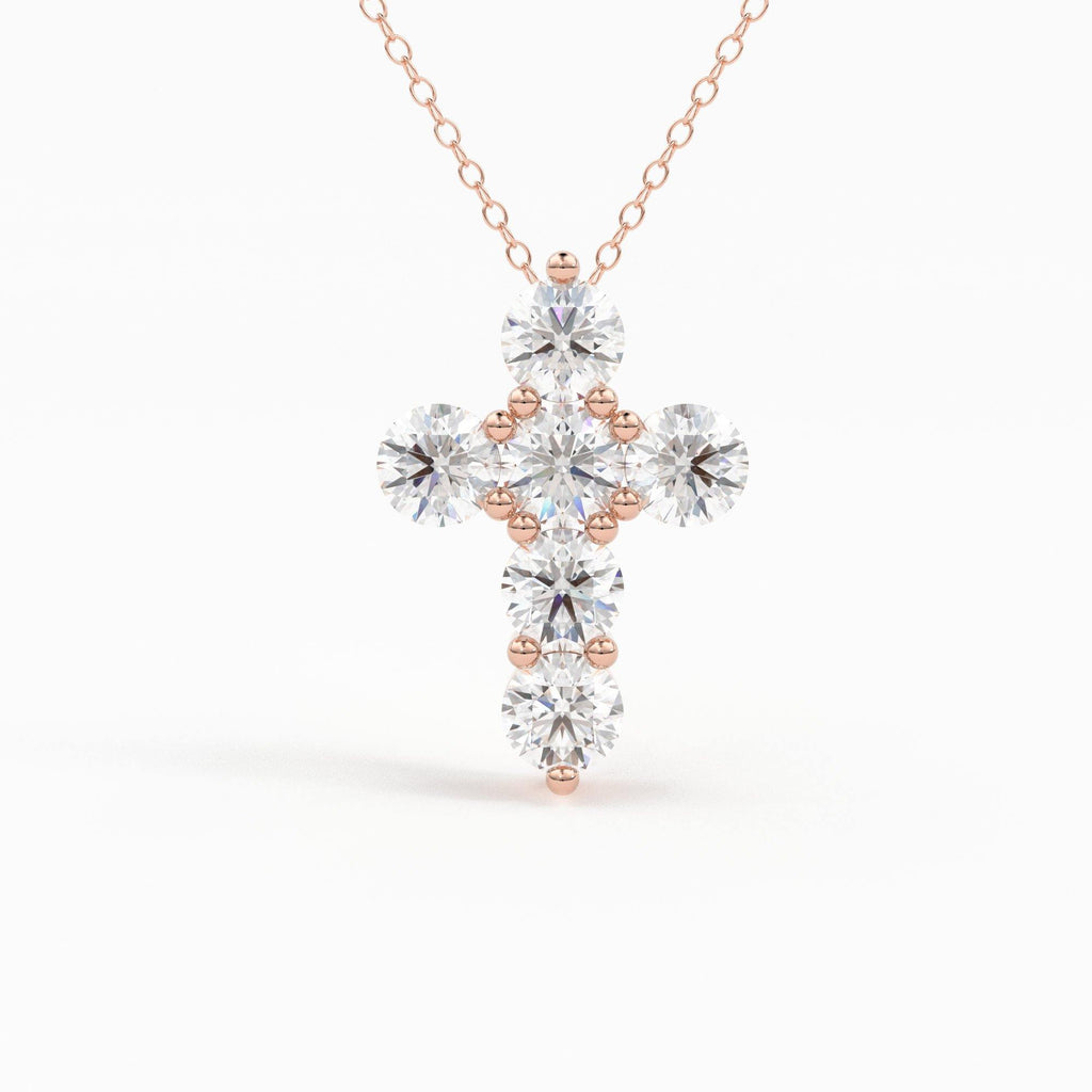 Diamond Cross Necklace / 14k Diamond Diamond Cross Pendant / Diamond Cross with Brilliant Diamonds 0.42 ctw / Communion Gift / Baptism Gift - Jalvi & Co.