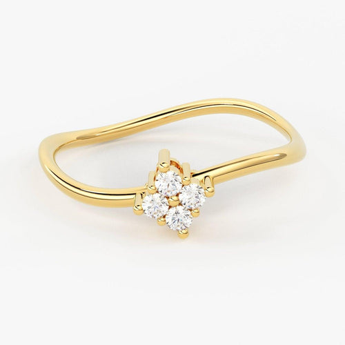Diamond Curved Band in 14k Gold / Diamond Ring / Simple Thin Gold Band White Diamond Ring / Diamond Prong Set Wedding Band - Jalvi & Co.