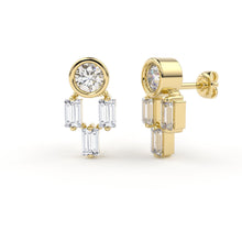 Load image into Gallery viewer, Diamond Earrings / 14k Solid Gold Unique Diamond Earrings / Baguette Diamonds and Round Diamond Studs / Stud Earrings - Jalvi &amp; Co.