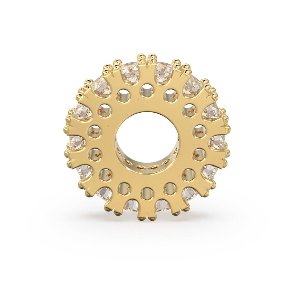 Diamond Eternity Milgrain Wheel 14k Solid Gold Rondelle Spacer Finding Bead, Diamond Spacer, Diamond Finding, Solid Gold Bead 5mm - Jalvi & Co.