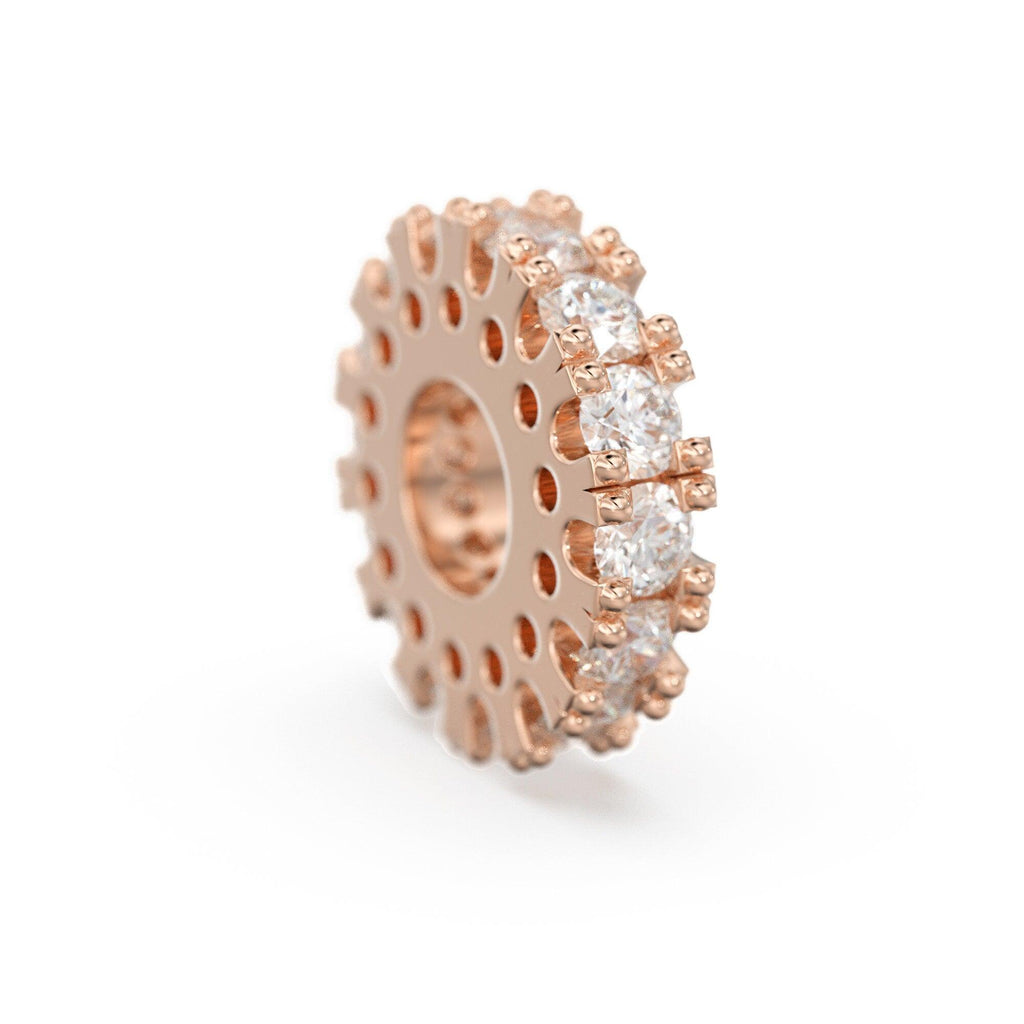 Diamond Eternity Milgrain Wheel 14k Solid Gold Rondelle Spacer Finding Bead, Diamond Spacer, Diamond Finding, Solid Gold Bead 5mm - Jalvi & Co.