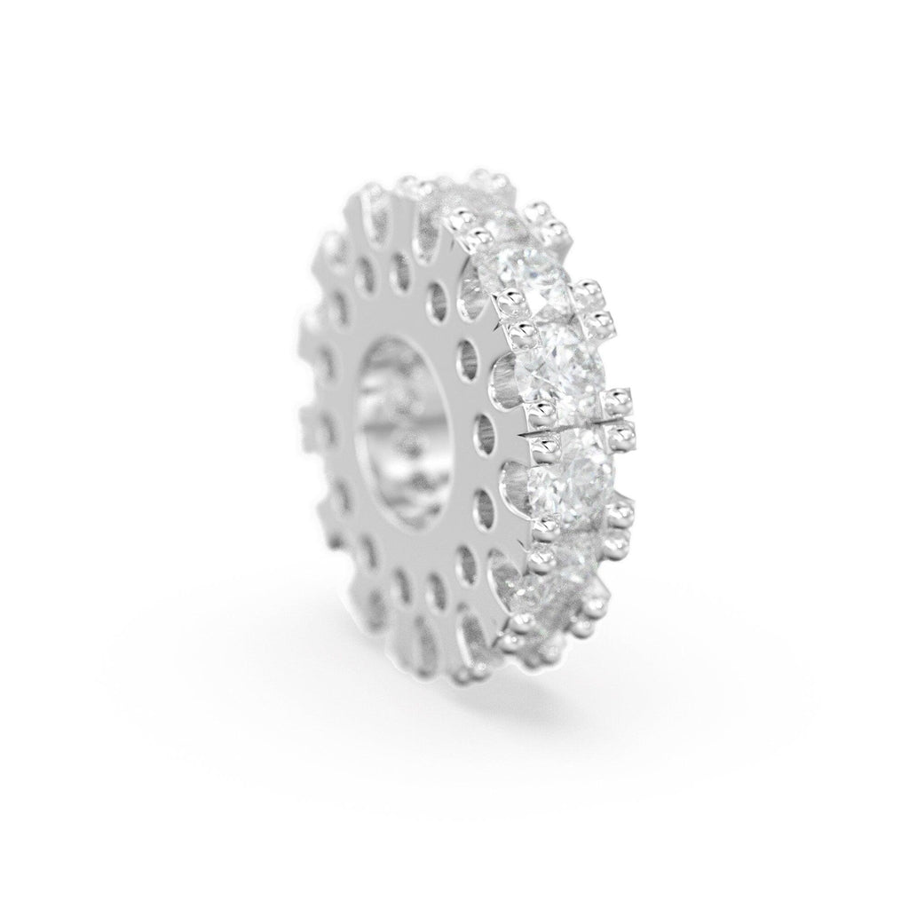 Diamond Eternity Milgrain Wheel 14k Solid Gold Rondelle Spacer Finding Bead, Diamond Spacer, Diamond Finding, Solid Gold Bead 5mm - Jalvi & Co.