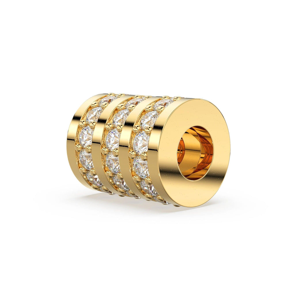 Diamond Eternity Three Lane Wheel 14k Solid Gold Rondelle Spacer Finding Bead, Diamond Spacer, Diamond Finding, Solid Gold Bead 10x8mmSALE - Jalvi & Co.