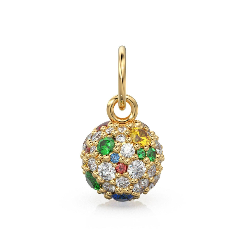 Diamond Gemstone Pave Setting Charm / 14k 18k Solid Gold Charm / Gold Jewelry / Sapphire Solid Gold Pendant / Ruby Ball Charm Necklace - Jalvi & Co.