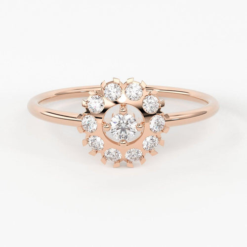 Diamond Gold Ring / 14k Halo Gold Ring / 14k Solid Gold Ring / Gold Ring / Statement Ring - Jalvi & Co.