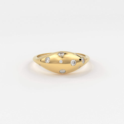 Diamond Gold Ring / Flush Set Diamond 14k Gold Statement Ring / Bold Dome Graduating Ring for Women / Gypsy Set Natural Diamond Pinky Ring - Jalvi & Co.