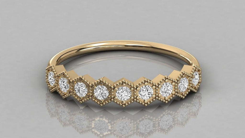 Diamond Half Eternity Ring / 14k Gold Milgrain Bezel Setting Half Eternity Diamond Wedding Band / Art Deco Diamond Eternity Ring - Jalvi & Co.