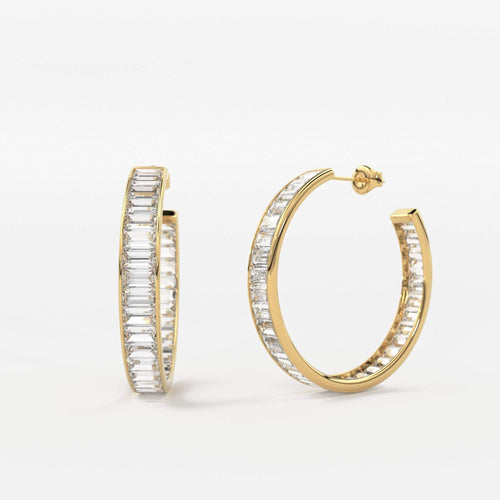 Diamond Huggie Earrings 17.5.MM / 14k Gold Baguette Diamond Hoop Earrings / Designer High Jewelry Earrings / Christmas Gift - Jalvi & Co.