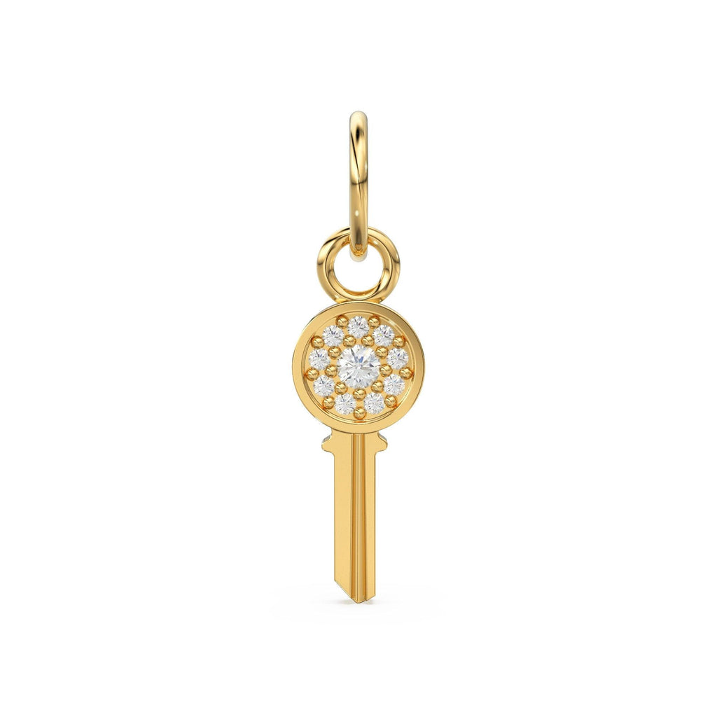 Diamond Lock Key Solid Gold 14k 18k Charm Pendant / Solid Gold Charm / Key Pendant / Diamond Charm - Jalvi & Co.