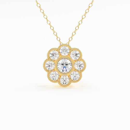 Diamond Necklace / 14k Gold Floral Diamond Pendant / Floral Cluster Diamond Necklace / Minimalist Diamond Flower / Cluster Diamond Necklace - Jalvi & Co.