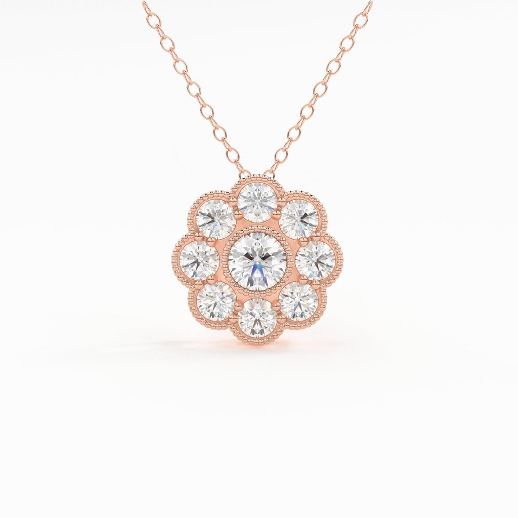 Diamond Necklace / 14k Gold Floral Diamond Pendant / Floral Cluster Diamond Necklace / Minimalist Diamond Flower / Cluster Diamond Necklace - Jalvi & Co.