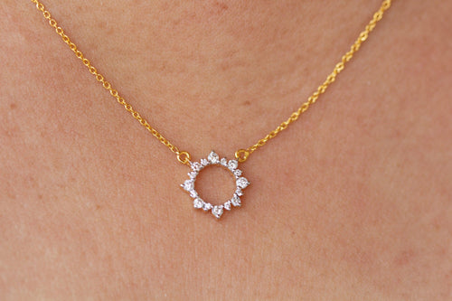 Diamond Necklace / Diamond Sun Necklace / 14k Gold Sun Circle Pendant / Sun Jewelry / Gift For Her / Cluster Diamond Necklace - Jalvi & Co.