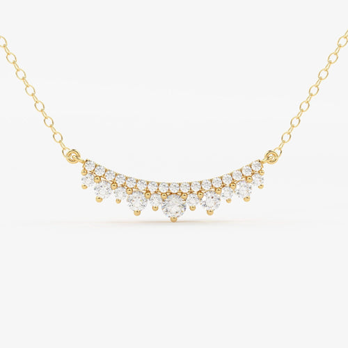 Diamond Necklace in 14k Solid Gold / Diamond Bar Necklace / Curved Bar Necklace / Birthday Gift for Her / Bridal Jewelry / Brilliant Cut - Jalvi & Co.