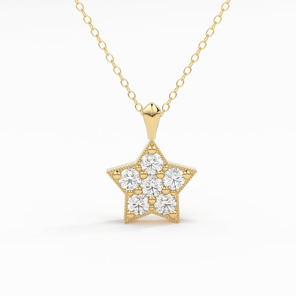 Diamond Necklace / Star Charm Necklace / Tiny Star Diamond Choker / 14k Gold Necklace / Diamond Choker Necklace / Genuine diamond Pendant - Jalvi & Co.