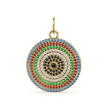 Load image into Gallery viewer, Diamond Pave Disc Solid Gold Charm / 14k 18k Solid Gold Ruby Charm / Emerald Pendant Gold Jewelry Supplies / Blue Sapphire Charm Finding - Jalvi &amp; Co.