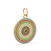 Load image into Gallery viewer, Diamond Pave Disc Solid Gold Charm / 14k 18k Solid Gold Ruby Charm / Emerald Pendant Gold Jewelry Supplies / Blue Sapphire Charm Finding - Jalvi &amp; Co.