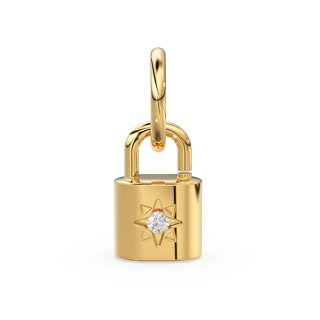 Diamond Pave Solid Gold Pad Lock Charm Pendant / 14k 18k Solid Gold Pendant / Padlock Pendant / Padlock Travel Gold Jewelry for Him Her - Jalvi & Co.