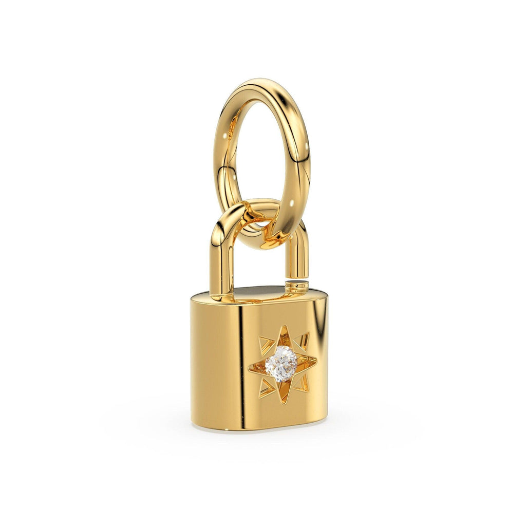 Diamond Pave Solid Gold Pad Lock Charm Pendant / 14k 18k Solid Gold Pendant / Padlock Pendant / Padlock Travel Gold Jewelry for Him Her - Jalvi & Co.