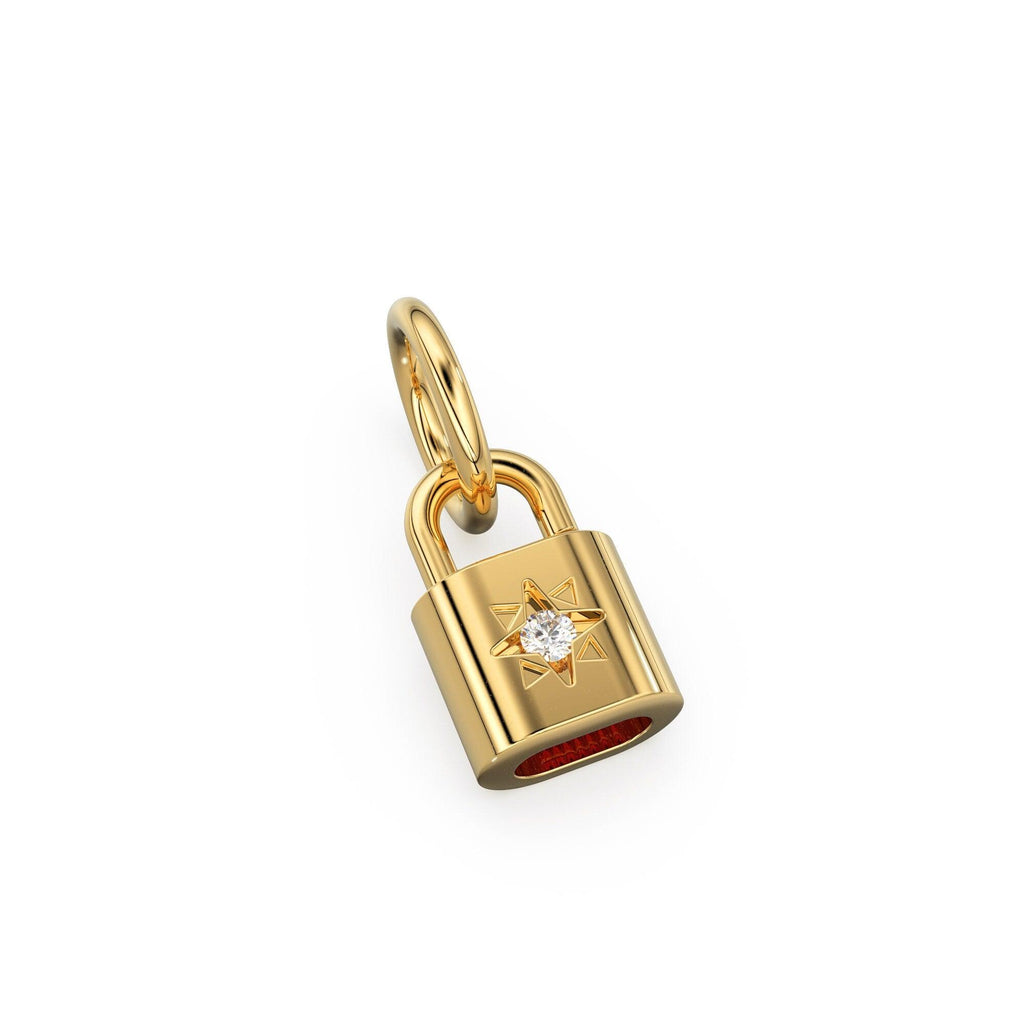 Diamond Pave Solid Gold Pad Lock Charm Pendant / 14k 18k Solid Gold Pendant / Padlock Pendant / Padlock Travel Gold Jewelry for Him Her - Jalvi & Co.