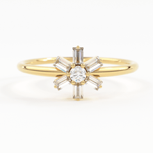 Load image into Gallery viewer, Diamond Ring / 14k Gold Baguette Diamond Flower Ring / Minimalist Promise Ring / Birthday Gift For Her / Rose Gold / White Gold - Jalvi &amp; Co.