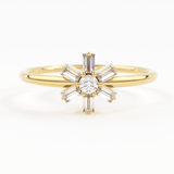 Diamond Ring / 14k Gold Baguette Diamond Flower Ring / Minimalist Promise Ring / Birthday Gift For Her / Rose Gold / White Gold