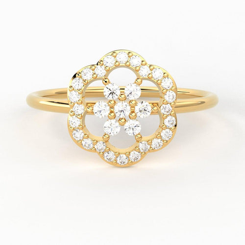 Diamond Ring / 14k Gold Floral Diamond Ring / Floral Cluster Diamond Ring / Minimalist Diamond Flower / Cluster Diamond Ring - Jalvi & Co.