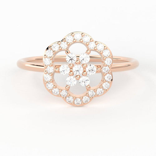 Diamond Ring / 14k Gold Floral Diamond Ring / Floral Cluster Diamond Ring / Minimalist Diamond Flower / Cluster Diamond Ring - Jalvi & Co.