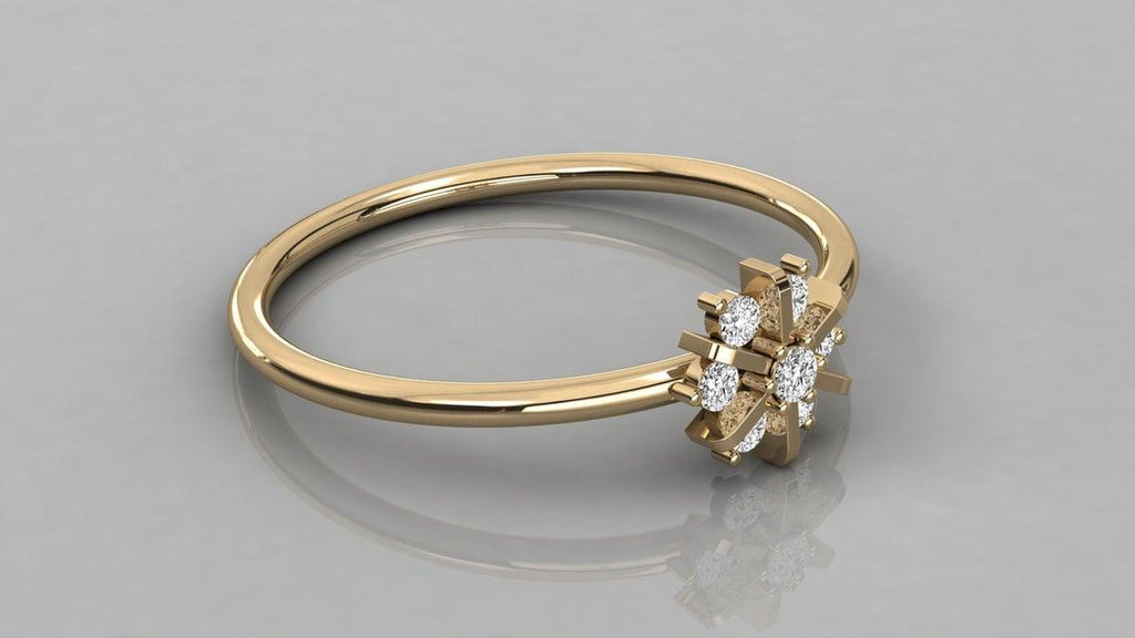 Diamond Ring / 14k Gold Floral Diamond Ring / Floral Cluster Diamond Ring / Minimalist Diamond Flower / Cluster Diamond Ring - Jalvi & Co.