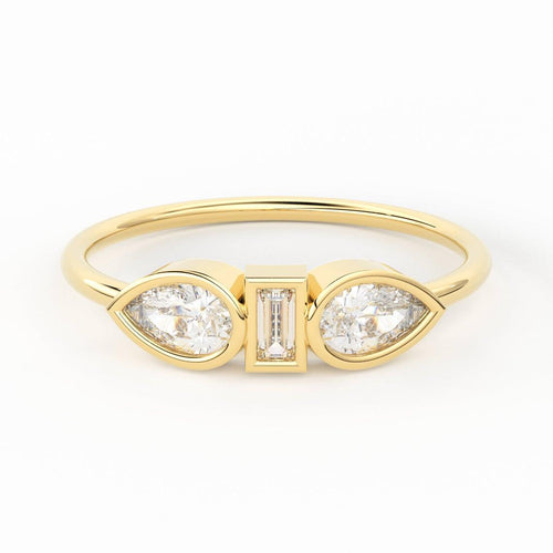 Diamond Ring / 14k Gold Pear Diamond Ring / Bezel Set Diamond Ring / Minimalist Diamond Flower / Engagement Ring - Jalvi & Co.