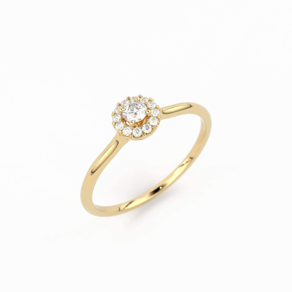 Diamond Ring / 14k Halo Diamond Ring / Minimal Diamond Ring / Delicate Diamond Ring / Promise Ring / Birthday Gift Idea / Gold Ring - Jalvi & Co.