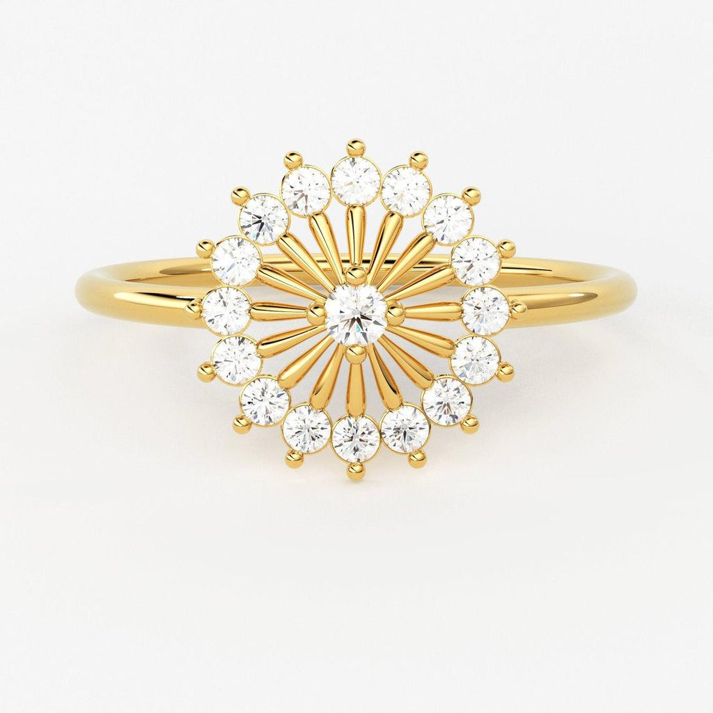 Diamond Ring / 14k Solid Gold Diamond Floral Ring / Diamond Stackable Ring / 14k White Gold Diamond Ring - Jalvi & Co.
