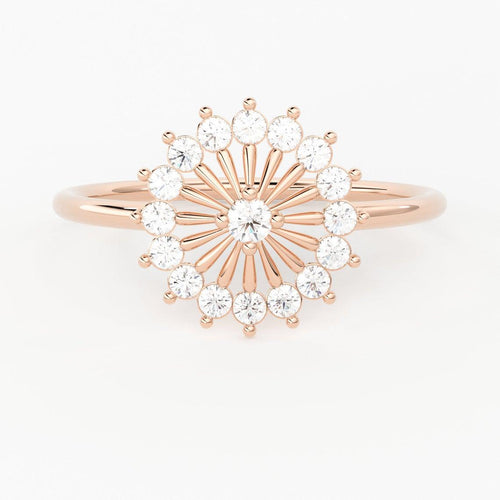 Diamond Ring / 14k Solid Gold Diamond Floral Ring / Diamond Stackable Ring / 14k White Gold Diamond Ring - Jalvi & Co.