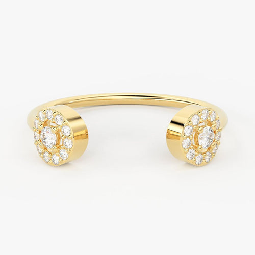 Diamond Ring/ Open Design 14k Gold Round Cut Diamond Duo Ring / Open Diamond Ring Gold / Stackable Round Ring / Diamond Ring - Jalvi & Co.