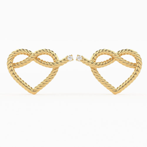 Diamond Rope Earrings 15 MM / 14k Gold Round Diamond Hoop Earrings / Knotted Rope Studs/ Designer High Jewelry Earrings / Christmas Gift / - Jalvi & Co.