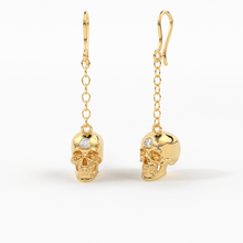 Load image into Gallery viewer, Diamond Skull Earrings in 14k Solid Gold / Skull Drop Earrings / Skull Jewelry / Diamond Studded Gothic Jewelry / Goth Jewelry / 14k Skull Inactive - Jalvi &amp; Co.