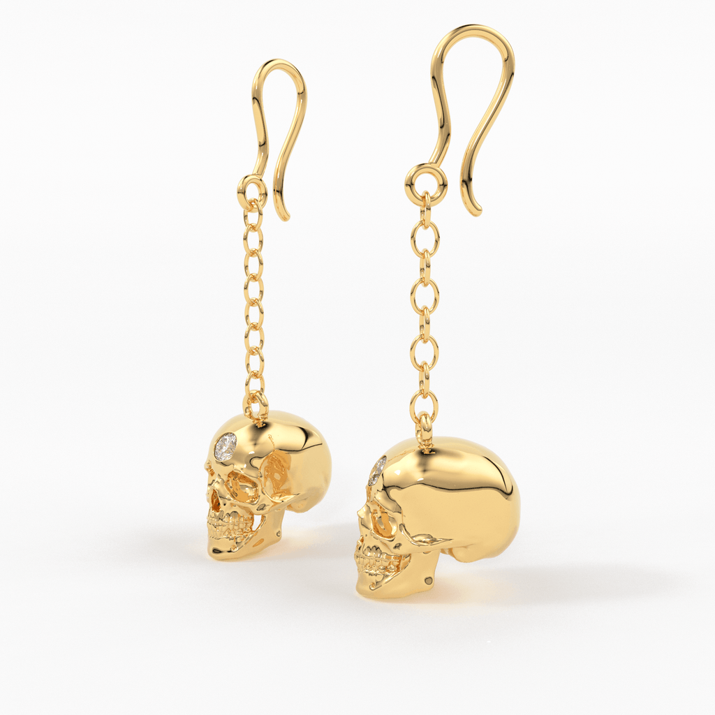 Diamond Skull Earrings in 14k Solid Gold / Skull Drop Earrings / Skull Jewelry / Diamond Studded Gothic Jewelry / Goth Jewelry / 14k Skull Inactive - Jalvi & Co.