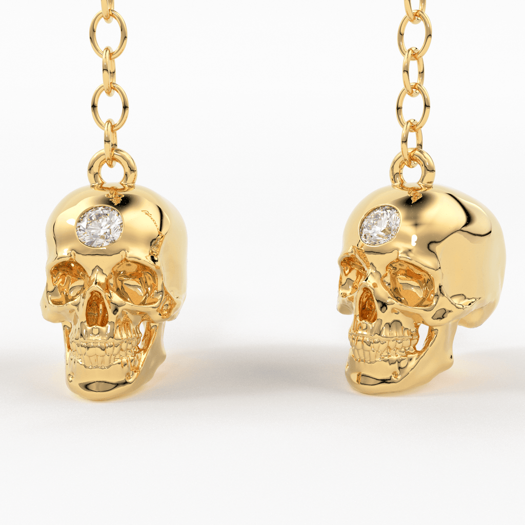 Diamond Skull Earrings in 14k Solid Gold / Skull Drop Earrings / Skull Jewelry / Diamond Studded Gothic Jewelry / Goth Jewelry / 14k Skull Inactive - Jalvi & Co.