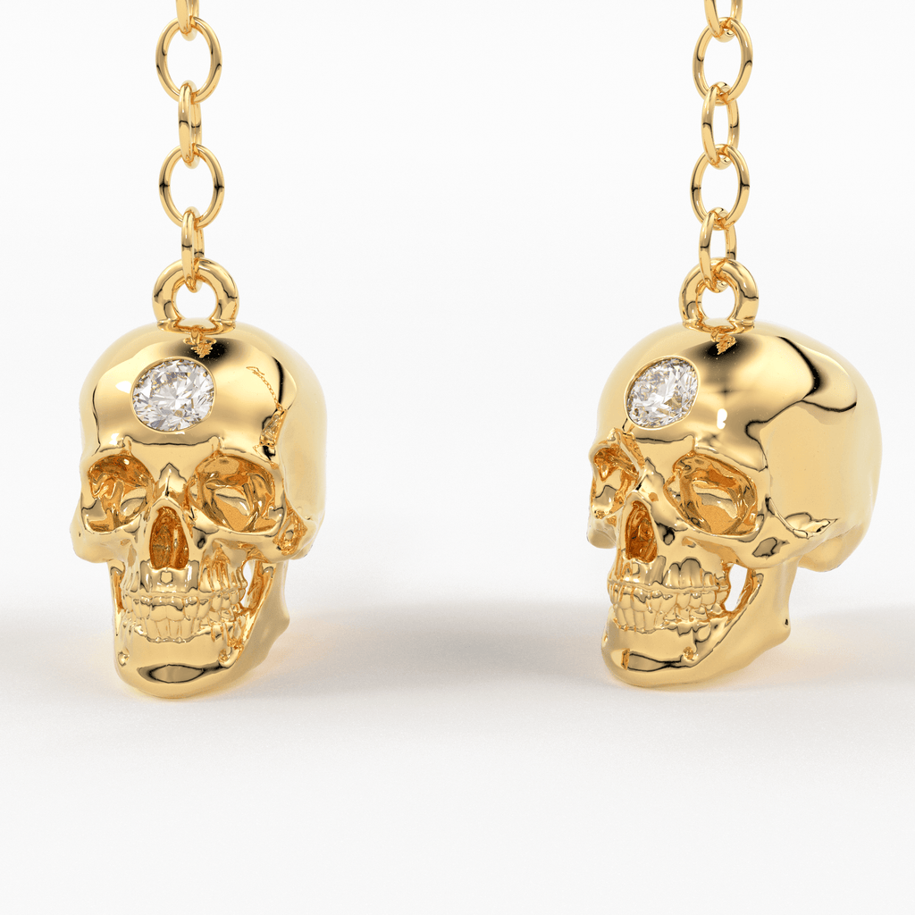 Diamond Skull Earrings in 14k Solid Gold Skull Drop Earrings