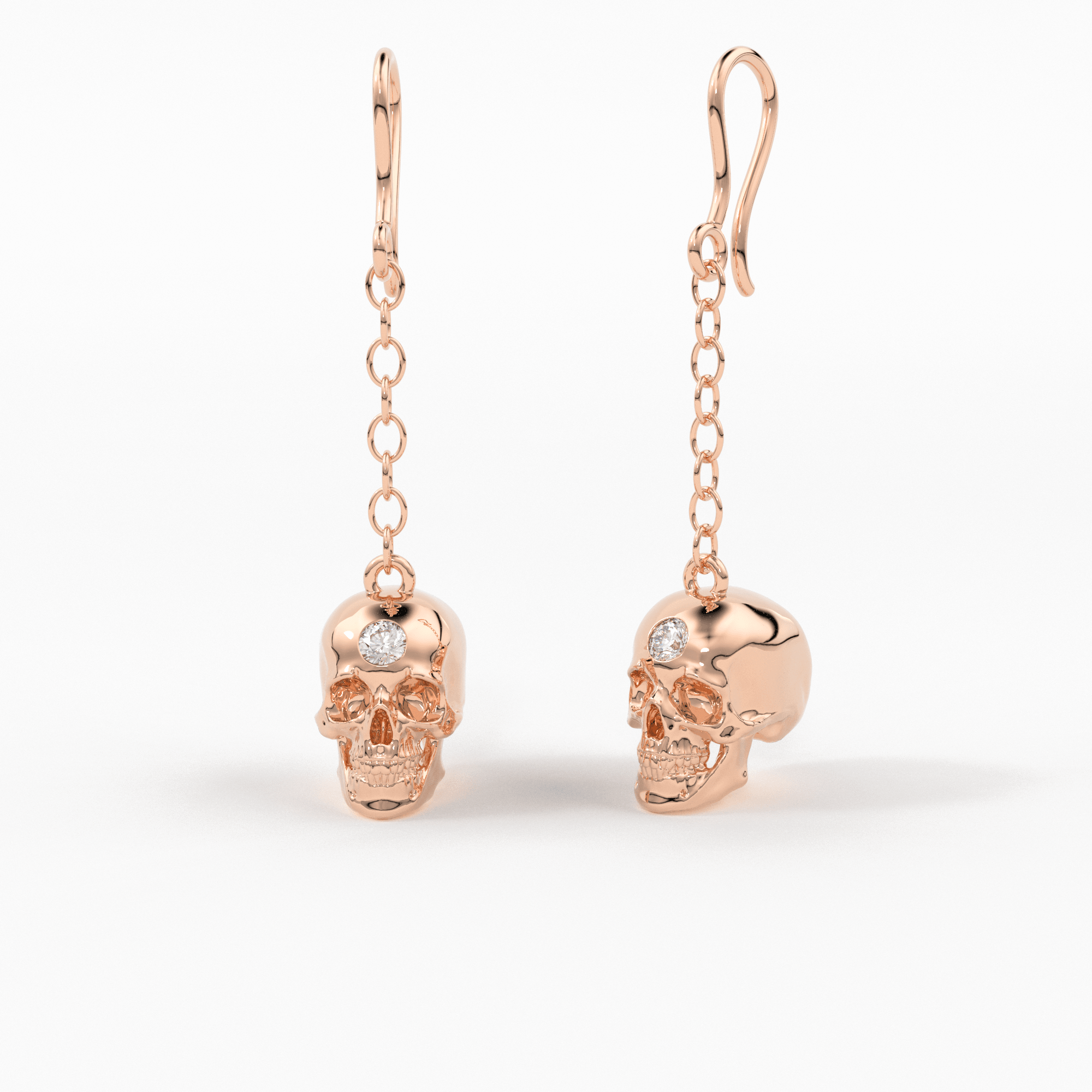 Diamond Skull Earrings in 14k Solid Gold Skull Drop Earrings