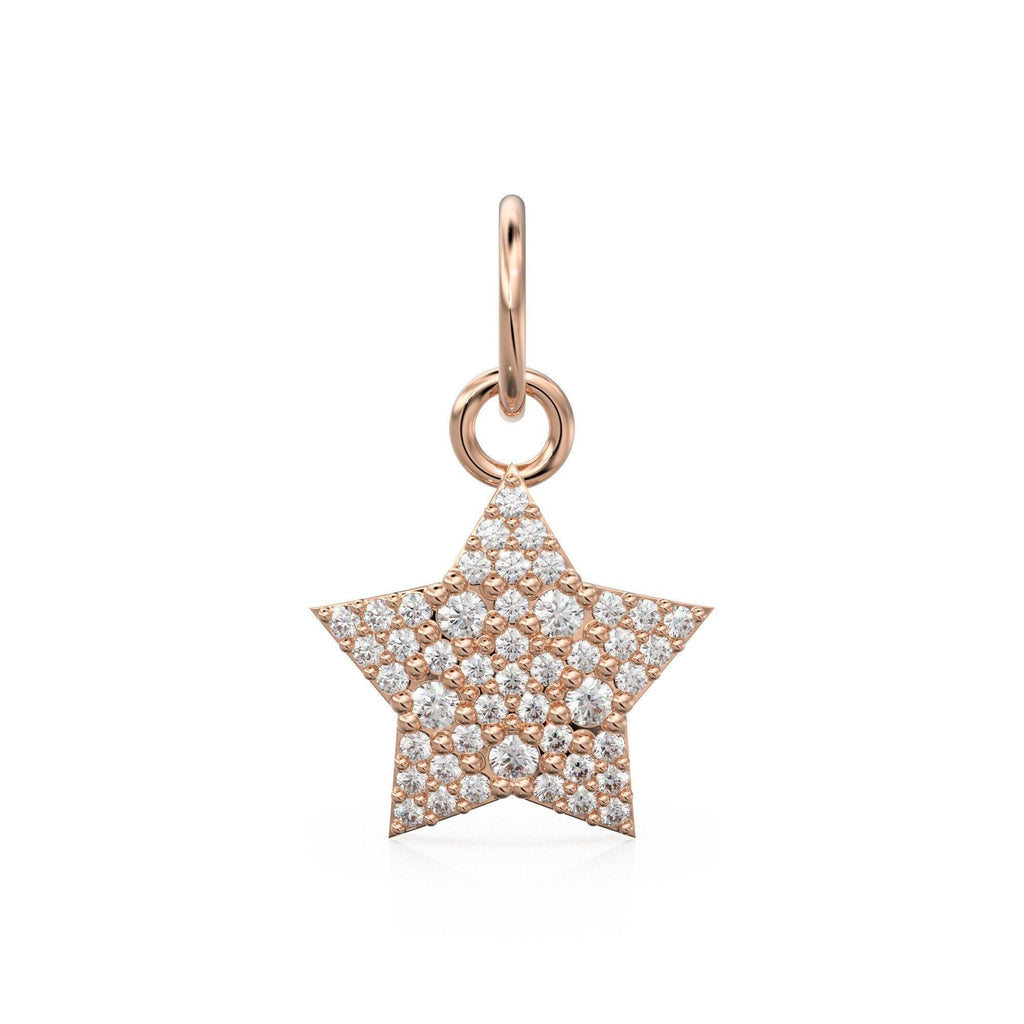 Diamond Solid Gold Pave Star Charm / 18k Gold Star Pendant / Petite Brilliant Diamond Charm / Solid Gold Star Charm / Charm for Bracelets - Jalvi & Co.