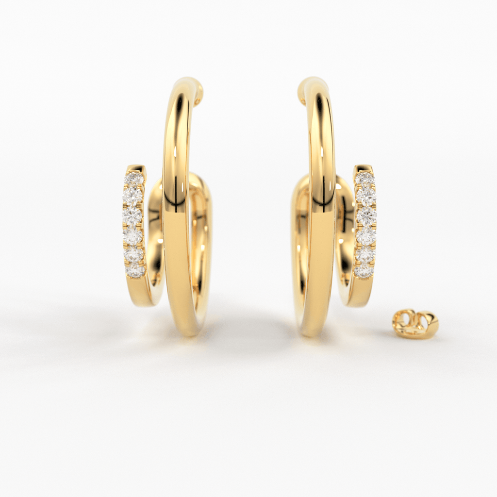 Diamond Twin Hoop Earrings / Diamond Huggies / 14k Solid Gold Huggie Earring / Big Hoop Earrings / 14MM Diamond Hoop Earrings / Gift For Her - Jalvi & Co.