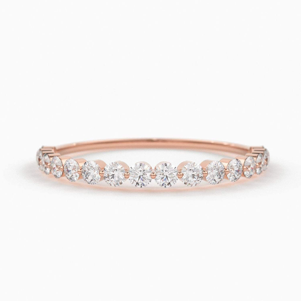 Diamond Wedding Band / 14kt Solid Gold Round Diamond Shared-Prong Ring / Rose Gold Single Shared Prong Half Diamond Eternity Wedding Band - Jalvi & Co.